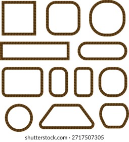 Formas de contorno texturizadas castanhas e conjunto de quadros arredondados. Aqueça as bordas geométricas com detalhes sutis do padrão tecido. Elementos versáteis de interface do usuário para web design, aplicativos e layouts gráficos modernos.