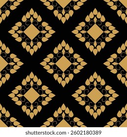 Brown Thai pattern on black for background, seamless pattern.