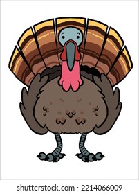 Brown Thanksgiving Turkey Full Body Vector Illustration