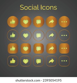 Brown Theme Set of generic social media user interface icons. Like, comment, share and save icons. Social media flat icon. Vector