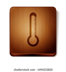 Brown Thermometer icon isolated on white background. Wooden square button. Vector Illustration
