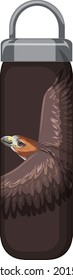 A brown thermos bottle with hawk pattern illustration