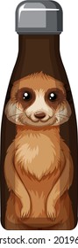 A brown thermos bottle with meerkat pattern illustration