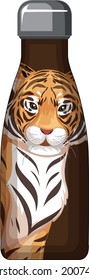 Frasco termo marrón con ilustración de patrón tigre