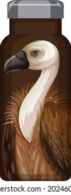 A brown thermos bottle with vulture pattern illustration