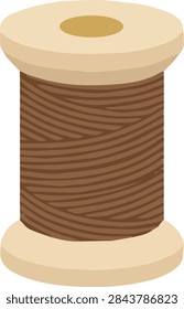 Brown Thread Spool and Sewing Yarn Reel Vector Icon Illustration Isolated on White Background