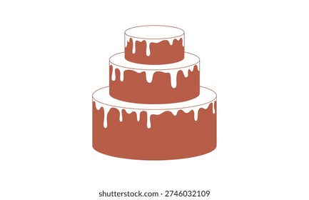 Brown threetier cake with white icing dripping down sides