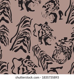 Brown tiger vector repeat pattern.