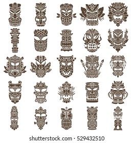 Brown Tiki head design set made from shapes