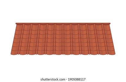 Brown tile roof isolated on white background. Roof for the design of summer cottages. Cartoon style. Vector illustration.