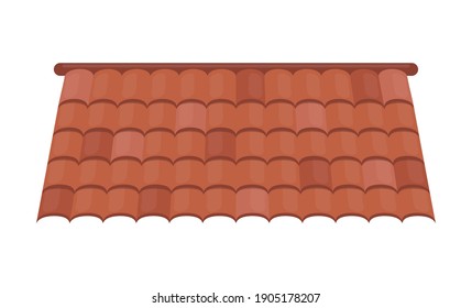 Brown tile roof isolated on white background. Roof for the design of summer cottages. Cartoon style. Vector - Shutterstock ID 1905178207