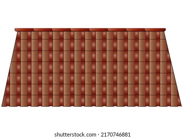 Brown tiled roof on a white background. Roof for design. Cartoon style. Vector illustration