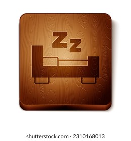 Brown Time to sleep icon isolated on white background. Sleepy zzz. Healthy lifestyle. Wooden square button. Vector