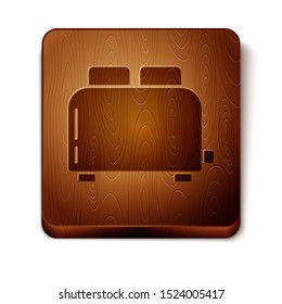 Brown Toaster with toasts icon isolated on white background. Wooden square button. Vector Illustration