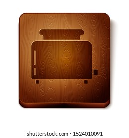 Brown Toaster with toasts icon isolated on white background. Wooden square button. Vector Illustration