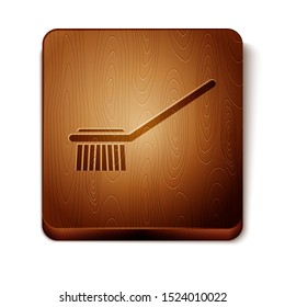 Brown Toilet brush icon isolated on white background. Wooden square button. Vector Illustration