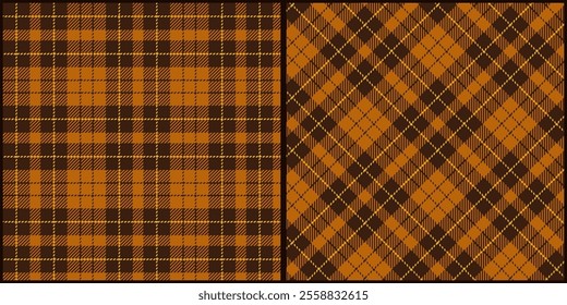 Brown tone plaid seamless pattern vector. Background graphic tartan fashion design use for print, texture, cloth, fabric, flannel.	