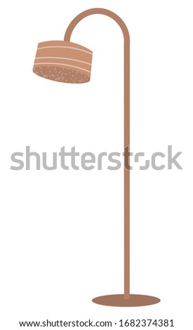Brown torchiere or floor lamp isolated on white. Stylish piece of furniture for living room. Home decoration, sweet home concept flat vector illustration