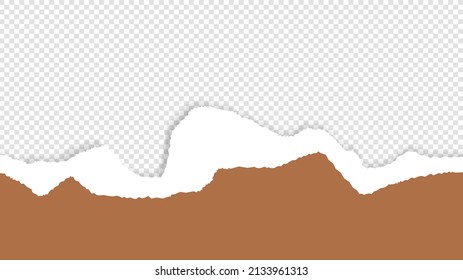 Brown torn paper edge template ripped horizontal strips with shadows border texture design vector.