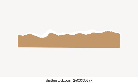 Brown torn paper strip with rough edges on a white background. Torn paper design, perfect for scrapbooking, crafts, or creative projects. Paper texture visible. Ripped paper vector.