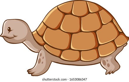 Brown tortoise crawling on white background illustration