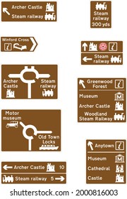 Brown tourist and leisure facility signing, Road signs in the United Kingdom