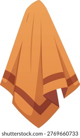 Brown towel on a hanger flat vector icon. Cartoon hand towel, clean bath hygiene cotton textile for shower or kitchen isolated. Hanging towel for bathroom hygiene procedures