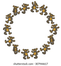 brown toy animal teddy bear messy decorative wreath centerpiece isolated on white background