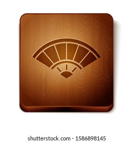 Brown Traditional paper chinese or japanese folding fan icon isolated on white background. Wooden square button. Vector Illustration