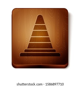 Brown Traffic cone icon isolated on white background. Wooden square button. Vector Illustration