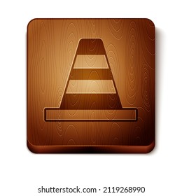 Brown Traffic cone icon isolated on white background. Wooden square button. Vector