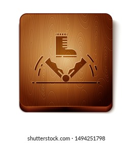 Brown Trap hunting icon isolated on white background. Wooden square button. Vector Illustration