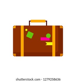 Brown travel suitcase illustration. Package, travelling, road. Tourism concept. Vector illustration can be used for topics like baggage, luggage