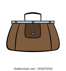 Brown travel valise in cartoon style on white background.