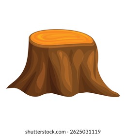 Brown tree stump with visible orange growth rings, isolated on white background