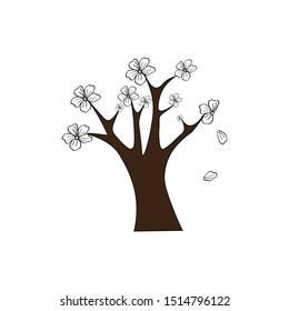 brown tree with white flower, icon , vector illustration