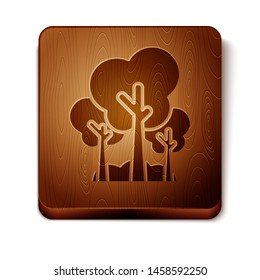 Brown Trees icon isolated on white background. Forest symbol. Wooden square button. Vector Illustration