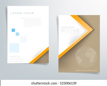 Brown triangle brochure template flyer header design vector background with orange arrow line and white space for text artwork design in A4 size