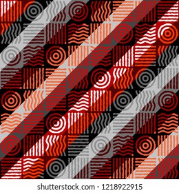 Brown tribal geometric background in block patchwork style. Vector image. Seamless pattern.