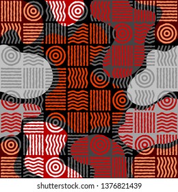 Brown tribal geometric background in block patchwork style. Vector image. Seamless pattern.