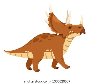 Brown Triceratops . Cute dinosaur, cartoon design. Flat vector illustration isolated on white background. Animal of jurassic world. Giant herbivore dinosaur.