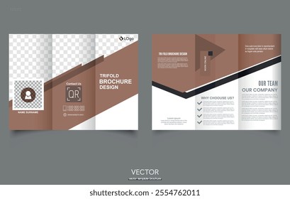 Brown trifold brochure, for business and printing. Vector illustration