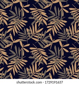 Brown Tropical Leaf botanical seamless pattern background suitable for fashion prints, graphics, backgrounds and crafts