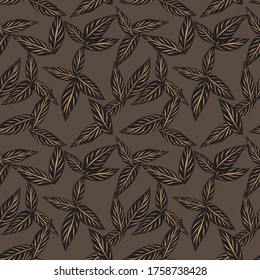 Brown Tropical Leaf botanical seamless pattern background suitable for fashion prints, graphics, backgrounds and crafts