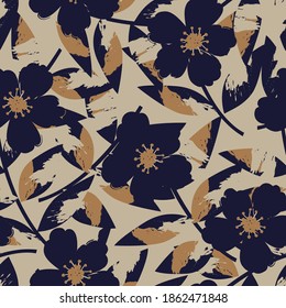 Brown Tropical Leaf botanical seamless pattern background suitable for fashion prints, graphics, backgrounds and crafts