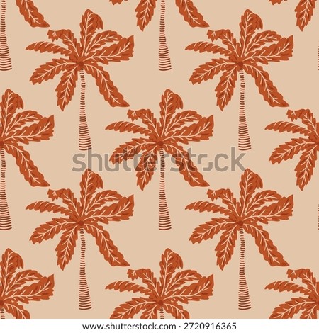 Brown tropical palm tree seamless pattern. Hand drawn coconut print. Vector summer vacation beach repeat background. Safari jungle textile design, botanical wallpaper, wrap paper.