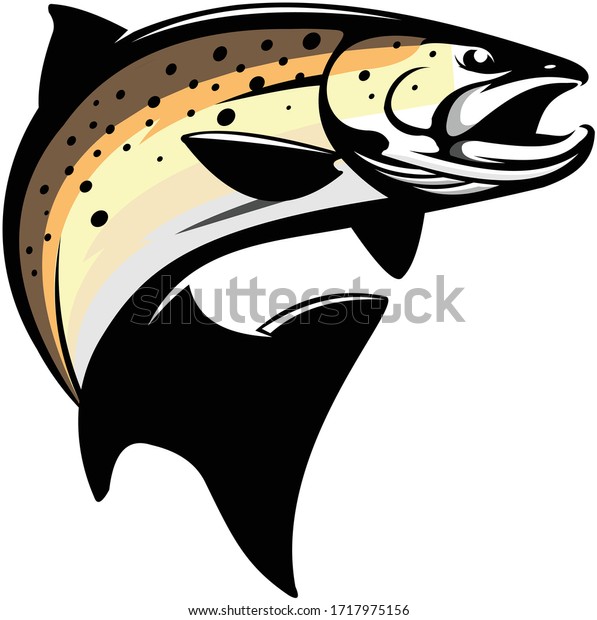 Brown Trout Logo, A Unique Clean & Eye\
Catching Vector of Brown Trout fish Jumping Out of the Water. Great\
Vector to Use for Decals, Logo, Shirts,  Etc, to make your fishing\
Activity look Cool.