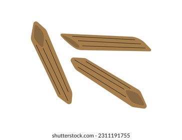 Brown tubules pasta type concept. Traditional Italian cuisine. Menu for cafe or restaurant. Sticker for social networks and messengers. Cartoon flat vector illustration isolated on white background