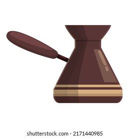 Brown turkish coffee pot icon cartoon vector. Cezve cup. Arabic bean