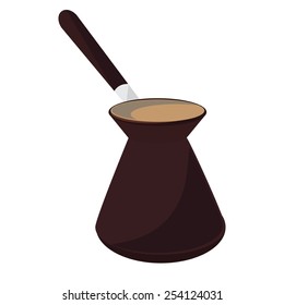 Brown Turkish coffee pot vector isolated, breakfast coffee